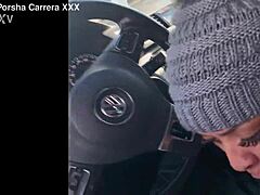 that ebony snowboarder babe sucking cock in the car outdoors