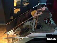 petite white chick takes big black cock deep in cervix bent over