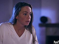 Big-boobed milf moans as lesbian fingers her soaked pussy