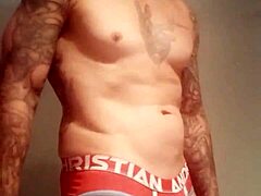 Blue eyed tattooed amateur strokes massive cock in homemade solo update