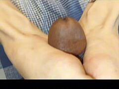 Intriguing Latina's Foot Tease on Brunette Nerd