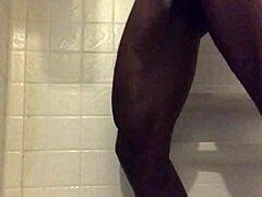 black stud strokes monster cock in homemade shower