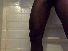 black stud strokes monster cock in homemade shower