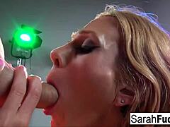 Blonde milf sarah slurps cock deep, begs for facial cumshot