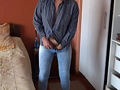 Real hidden cam catches hot stepmom groping her huge tits and fingering wet pussy again!