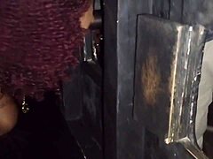 prostitute slut gives gloryhole blowjob to fan in swingers club