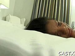 teen spreads legs wide for hardcore casting blowjob and doggystyle pounding