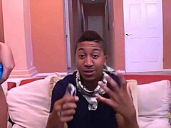 Charismatic milf kneels to deepthroat black monster cock before riding cowgirl and doggystyle with cum in mouth.