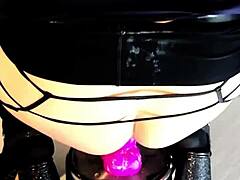 Kandi's Ass Worship Craves Thick Purple Dildo Pounding in Fishnets and Heels