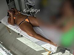 brazilian wife stuffs bikini deep in big pussy for outdoor slut massage fuck