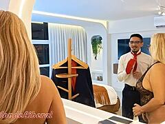 Marido works, wife calls neighbor to fuck her hard!