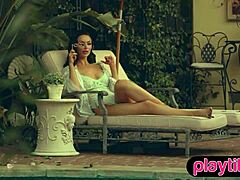 Big ass petite milf, show us those juicy tits by the pool!