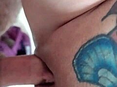 pounding my dick deep into her tattooed butterfly pussy
