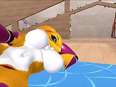renamon stretches furry body in steamy nsfw workout rhythm