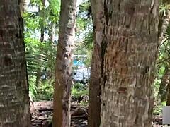 Blonde fitness babe moans outdoor swamp fuck