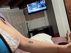 movie night with horny stepdaughter turns hot as she grinds my hard cock