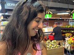 cumwalk thru supermarket after outdoor facial... my brunette face covered in hot loads!!