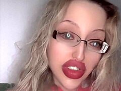 russian glasses babe huge red lips tease