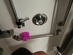 Pov public shower blowjob with curvy wet wife big natural tits behind scenes cumshot!