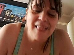 stepmom in lingerie tempts me until i explode cum all over her fat latina bbw tits