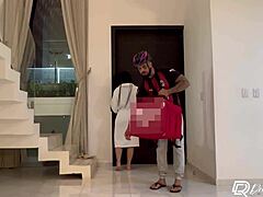 delivery guy bends over horny latina for quick home fuck