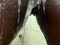 curvy neighbor bathes big tits pussy in shower for fetish peek