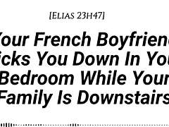 French Boyfriend Pounds You Hard While Family's Downstairs Creampie