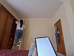 Latina maid drops jeans for creamy pussy seduction massage in flip flops