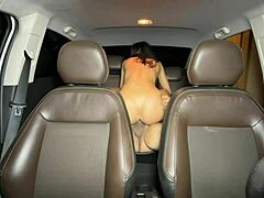 Latina teen babe strips lingerie in hot car interview!