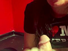 Wifey Deepthroats Hubby's Cock in Public Sex Shop