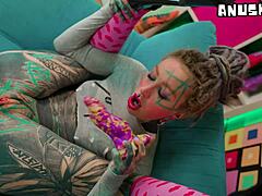 Skinny Tattooed Punk Slut Stretches Tight Asshole With Toys