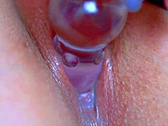 asian teen babe's puffy shaved pussy takes glass dildo deep sensually 💦🔥