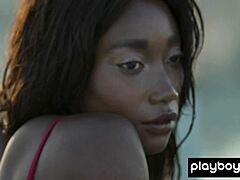 ebony teen strips slow on rooftop puffing smoke seductively